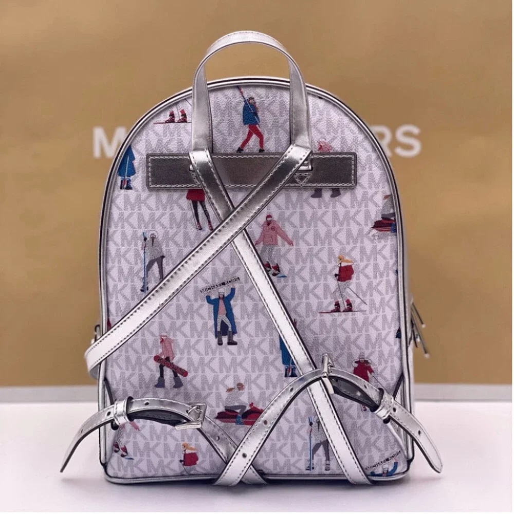 Michael Kors Jet Set Girls Adina Medium Backpack MK Bright White Silver